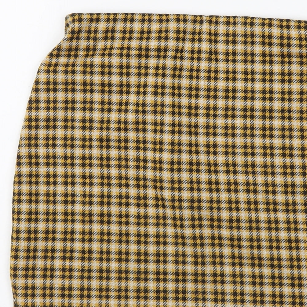 New Look Womens Yellow Plaid Polyester Bandage Skirt Size 6