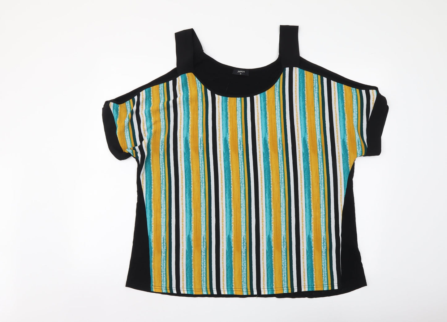 Papaya Womens Multicoloured Striped Polyester Basic Blouse Size 18 Scoop Neck - Cold Shoulder