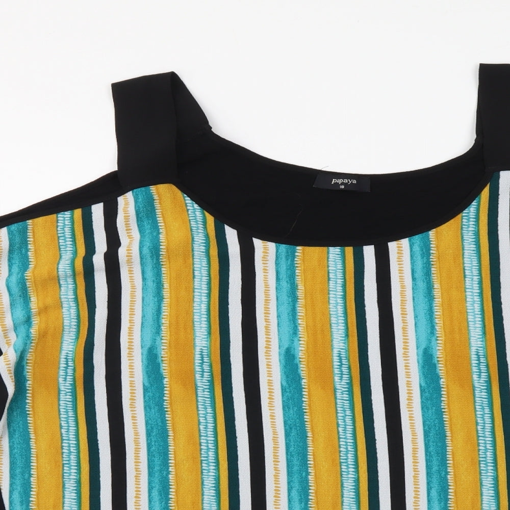 Papaya Womens Multicoloured Striped Polyester Basic Blouse Size 18 Scoop Neck - Cold Shoulder