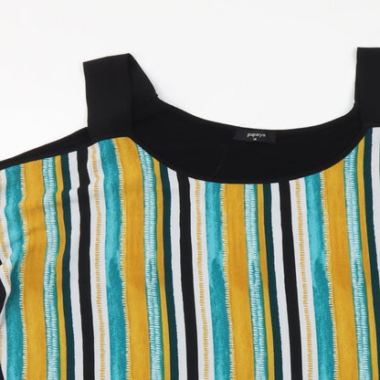 Papaya Womens Multicoloured Striped Polyester Basic Blouse Size 18 Scoop Neck - Cold Shoulder