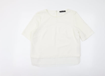 Dorothy Perkins Womens Ivory Polyester Basic T-Shirt Size 14 Round Neck - Chiffon Trim