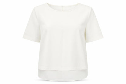 Dorothy Perkins Womens Ivory Polyester Basic T-Shirt Size 14 Round Neck - Chiffon Trim