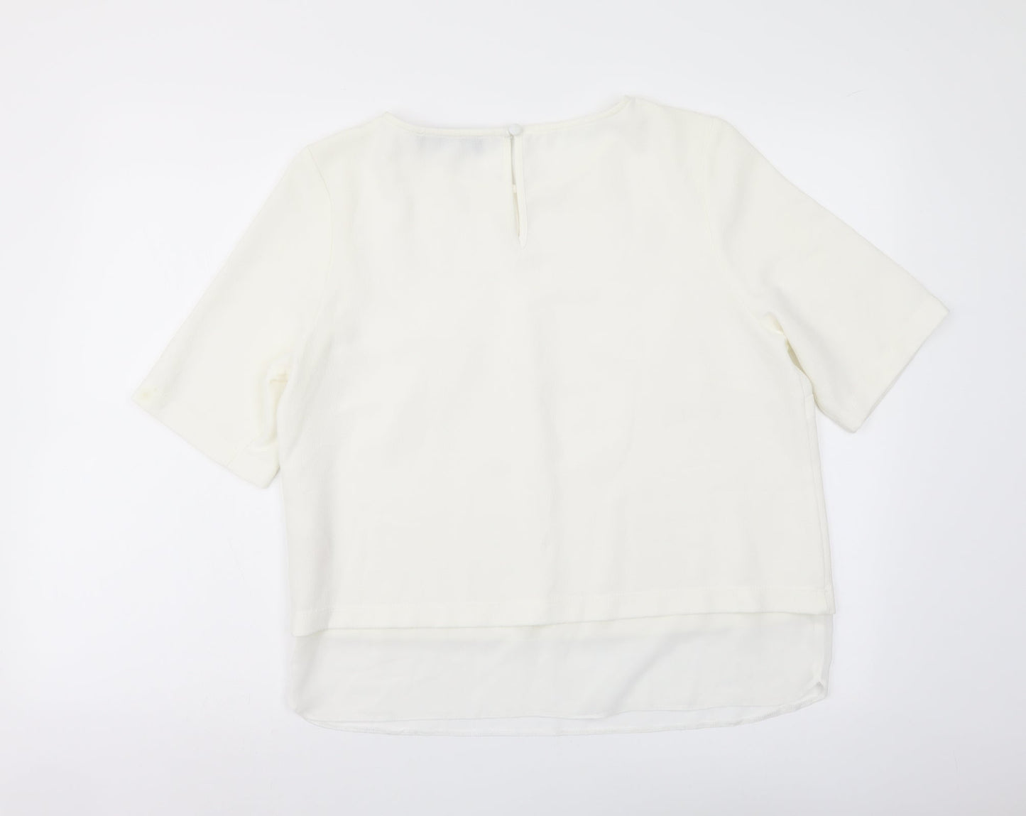 Dorothy Perkins Womens Ivory Polyester Basic T-Shirt Size 14 Round Neck - Chiffon Trim