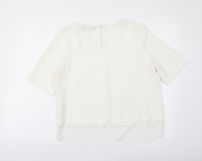 Dorothy Perkins Womens Ivory Polyester Basic T-Shirt Size 14 Round Neck - Chiffon Trim