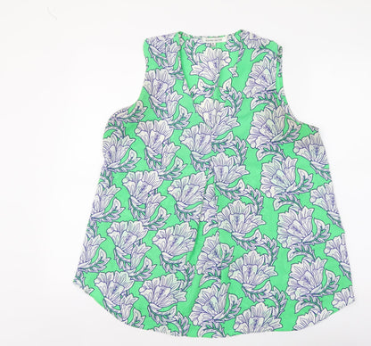 Rose + Olive Womens Green Floral Polyester Basic Blouse Size M V-Neck