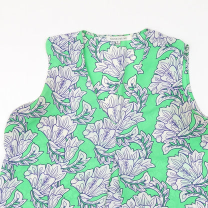 Rose + Olive Womens Green Floral Polyester Basic Blouse Size M V-Neck