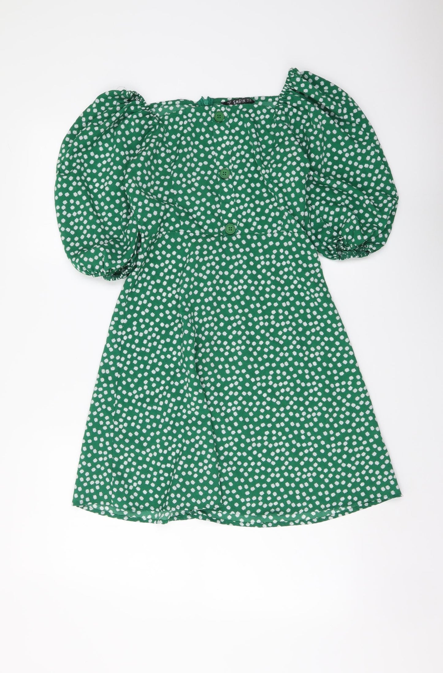 SheIn Womens Green Floral Polyester Skater Dress Size XS Off the Shoulder Zip