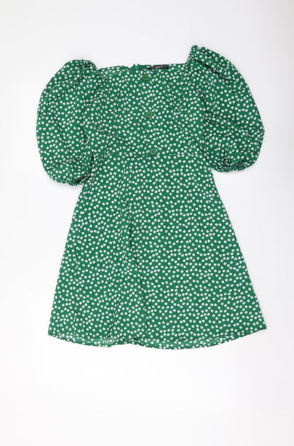 SheIn Womens Green Floral Polyester Skater Dress Size XS Off the Shoulder Zip