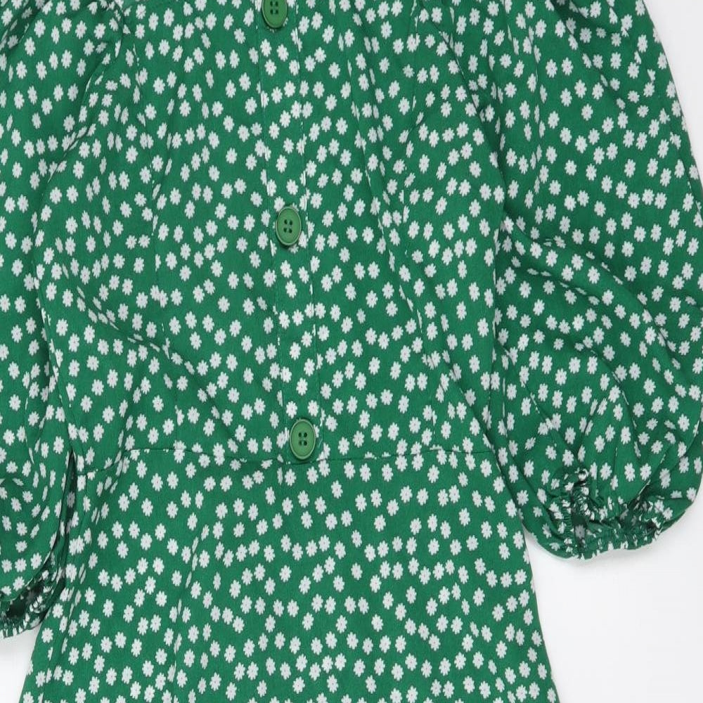 SheIn Womens Green Floral Polyester Skater Dress Size XS Off the Shoulder Zip