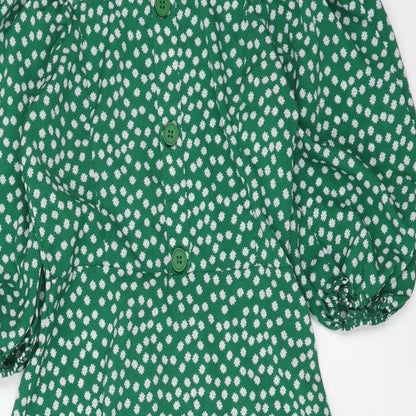 SheIn Womens Green Floral Polyester Skater Dress Size XS Off the Shoulder Zip