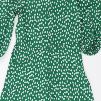 SheIn Womens Green Floral Polyester Skater Dress Size XS Off the Shoulder Zip