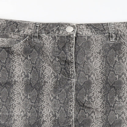 NEXT Womens Grey Animal Print Cotton A-Line Skirt Size 12 Button - Snakeskin Pattern
