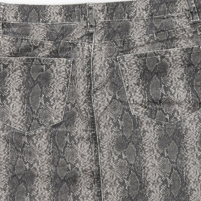 NEXT Womens Grey Animal Print Cotton A-Line Skirt Size 12 Button - Snakeskin Pattern