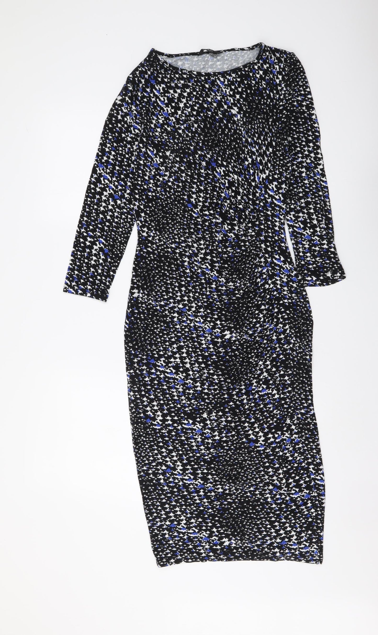 F&F Womens Black Geometric Viscose Bodycon Size 8 Boat Neck Pullover