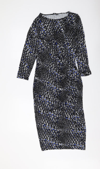 F&F Womens Black Geometric Viscose Bodycon Size 8 Boat Neck Pullover