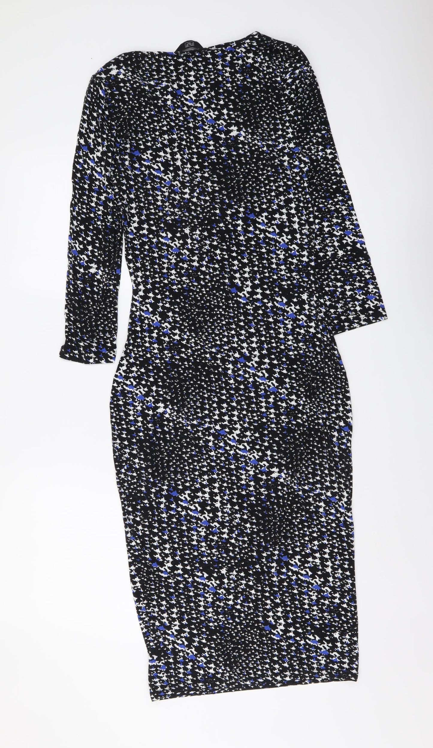 F&F Womens Black Geometric Viscose Bodycon Size 8 Boat Neck Pullover