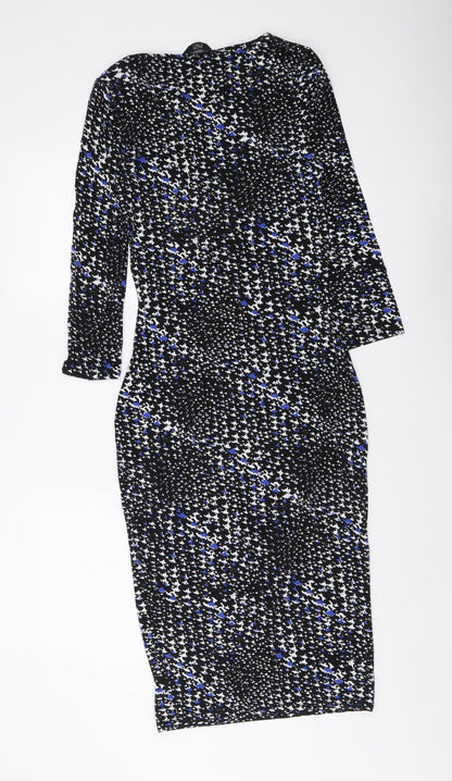 F&F Womens Black Geometric Viscose Bodycon Size 8 Boat Neck Pullover