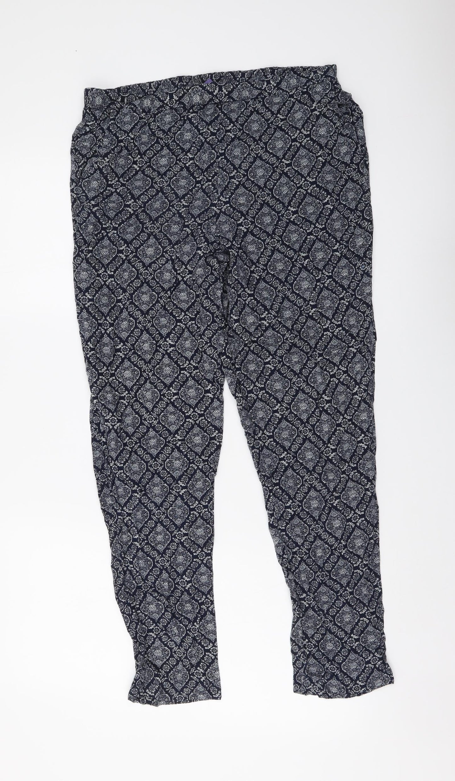 Autonomy Womens Blue Geometric Viscose Trousers Size 12 L27 in Regular