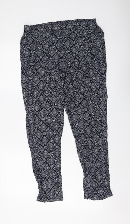 Autonomy Womens Blue Geometric Viscose Trousers Size 12 L27 in Regular