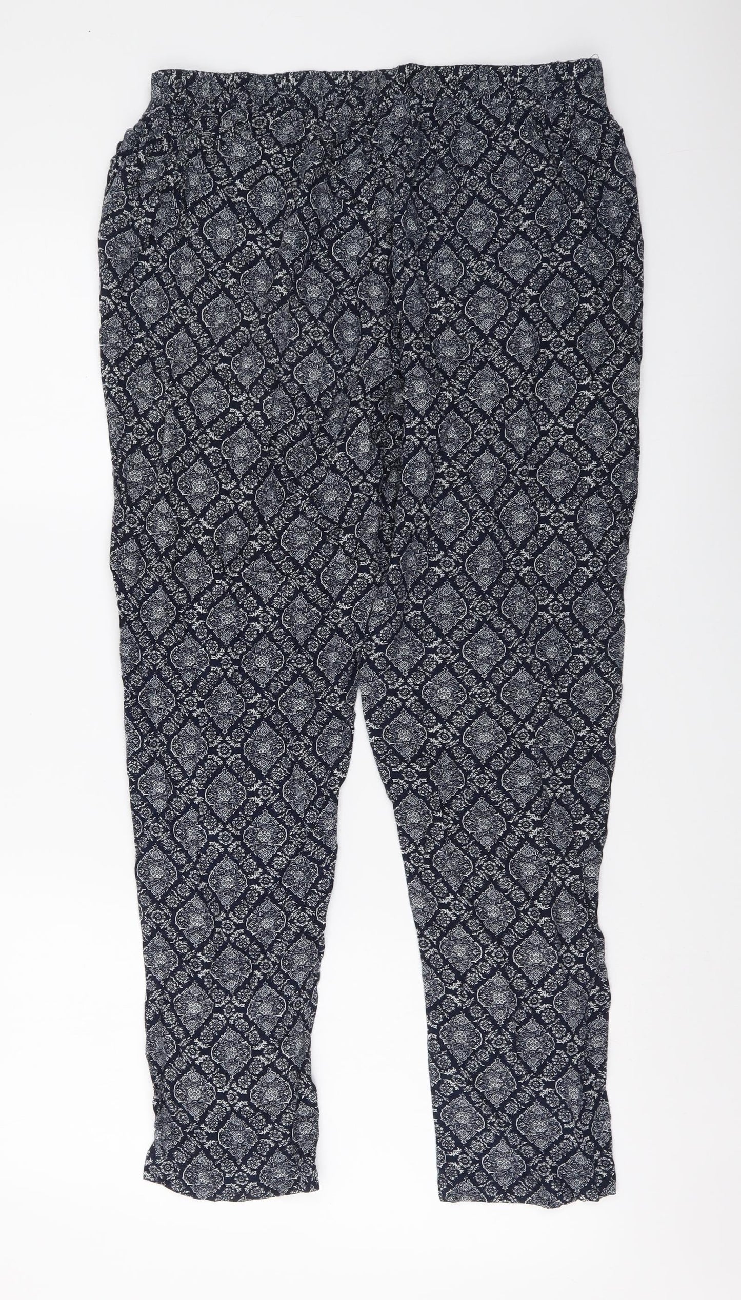 Autonomy Womens Blue Geometric Viscose Trousers Size 12 L27 in Regular