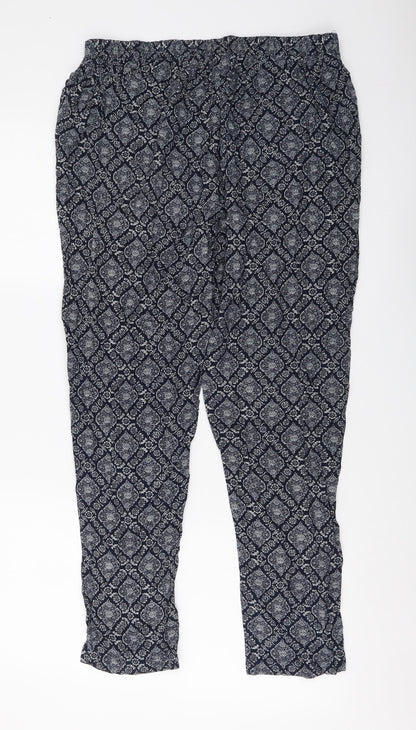 Autonomy Womens Blue Geometric Viscose Trousers Size 12 L27 in Regular