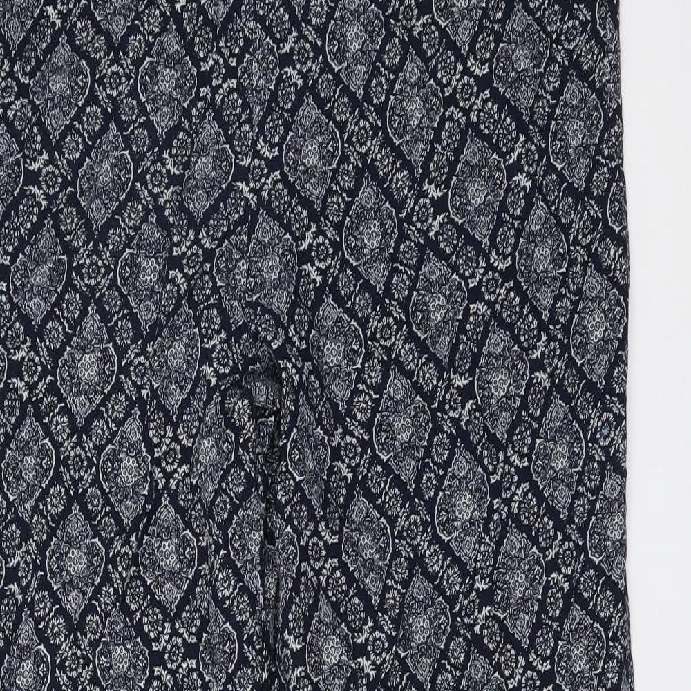 Autonomy Womens Blue Geometric Viscose Trousers Size 12 L27 in Regular