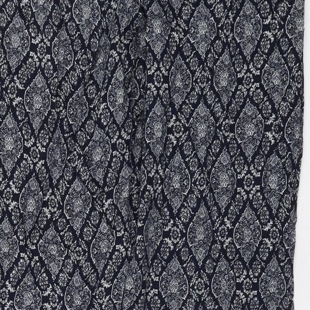 Autonomy Womens Blue Geometric Viscose Trousers Size 12 L27 in Regular