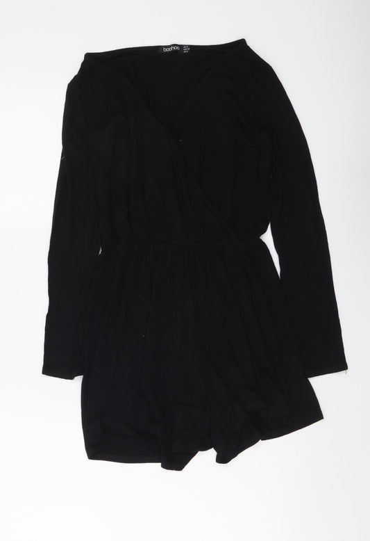 Boohoo Womens Black Polyester Playsuit One-Piece Size 6 Pullover