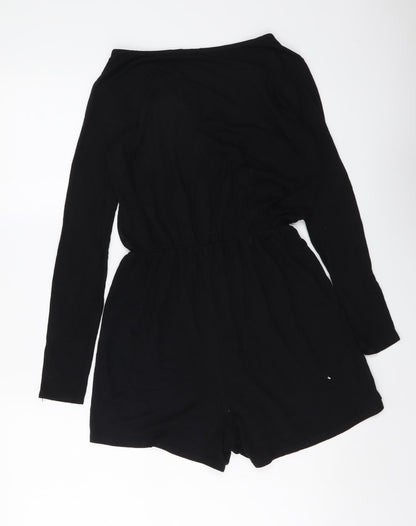 Boohoo Womens Black Polyester Playsuit One-Piece Size 6 Pullover