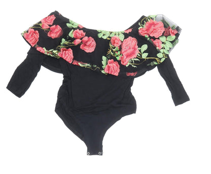 Select Womens Black Viscose Bodysuit One-Piece Size 10 Snap