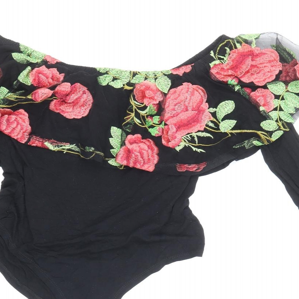 Select Womens Black Viscose Bodysuit One-Piece Size 10 Snap