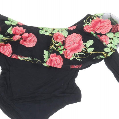 Select Womens Black Viscose Bodysuit One-Piece Size 10 Snap