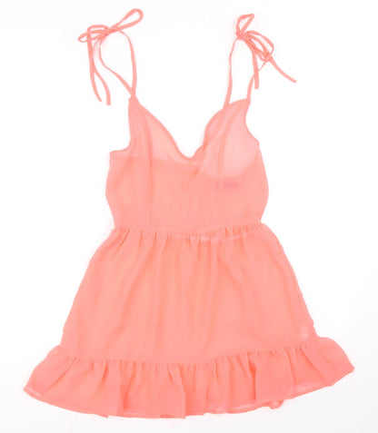 Boohoo Womens Pink Polyester Mini Size S V-Neck Tie