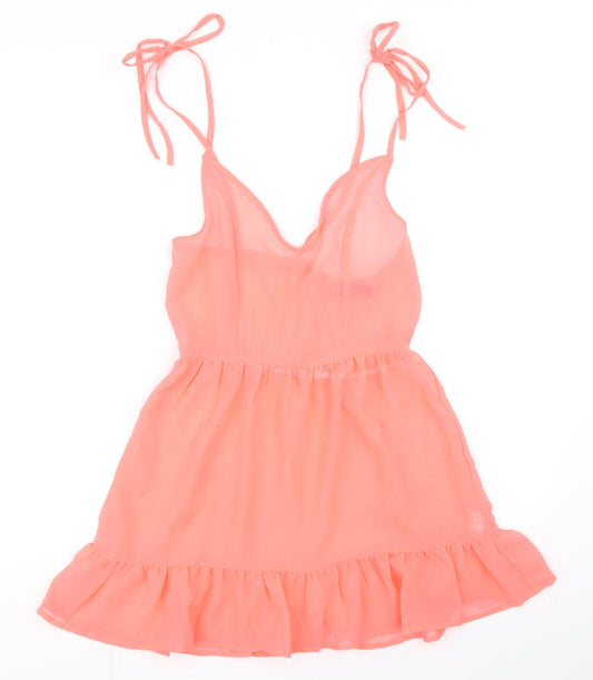 Boohoo Womens Pink Polyester Mini Size S V-Neck Tie