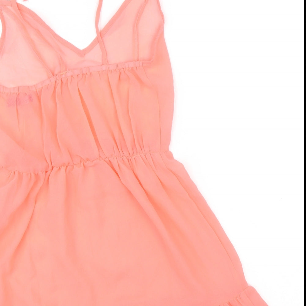 Boohoo Womens Pink Polyester Mini Size S V-Neck Tie