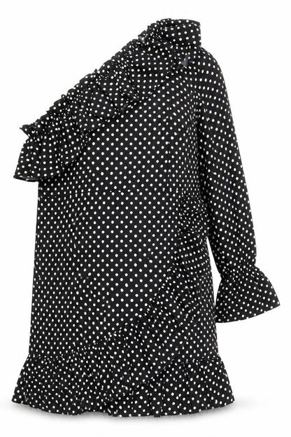 Nasty Gal Womens Black Polka Dot Polyester Mini Size 12 One Shoulder Zip