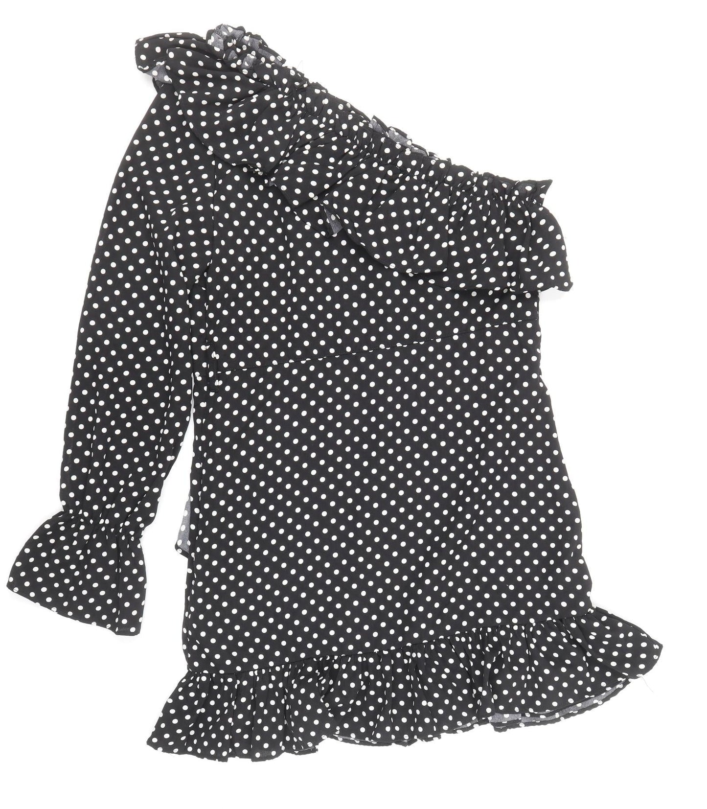 Nasty Gal Womens Black Polka Dot Polyester Mini Size 12 One Shoulder Zip