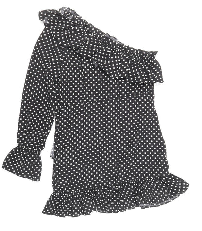 Nasty Gal Womens Black Polka Dot Polyester Mini Size 12 One Shoulder Zip