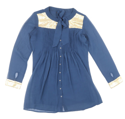 Womens UK Size M Preworn Blue Basic Button-Up