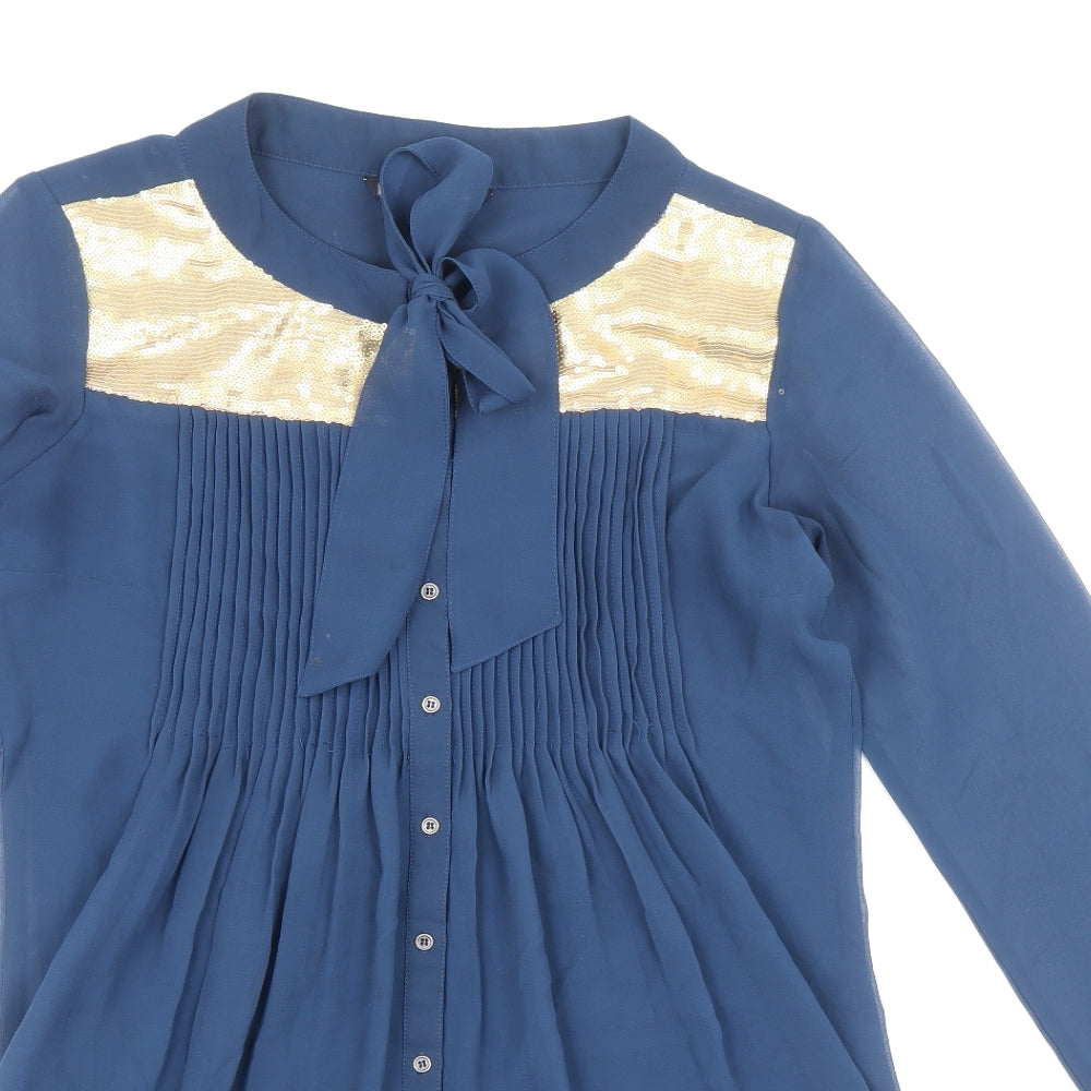 Womens UK Size M Preworn Blue Basic Button-Up