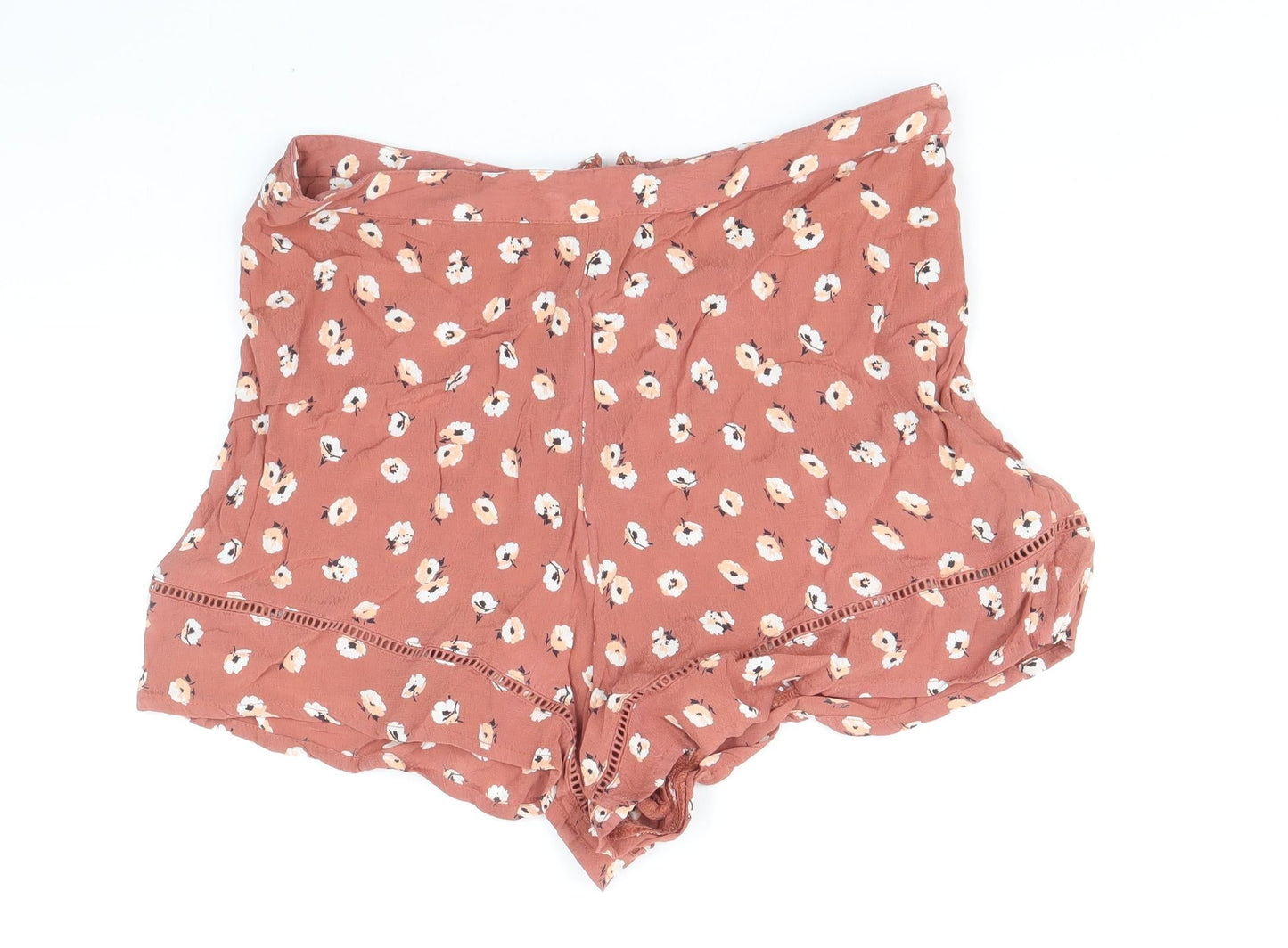 Miss Selfridge Womens Brown Floral Cotton Hot Pants Shorts Size 14 Regular Zip
