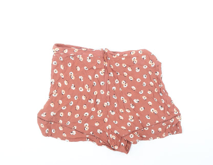 Miss Selfridge Womens Brown Floral Cotton Hot Pants Shorts Size 14 Regular Zip