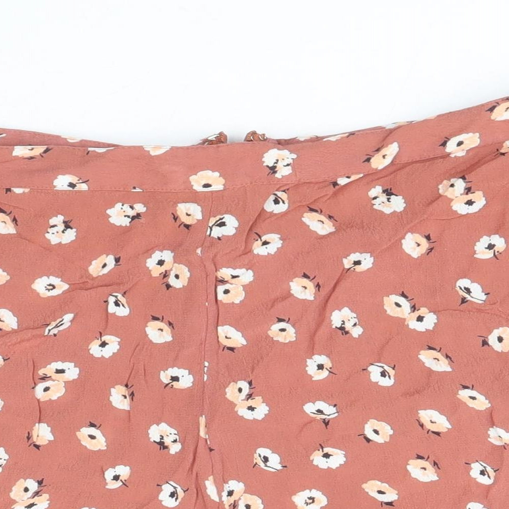 Miss Selfridge Womens Brown Floral Cotton Hot Pants Shorts Size 14 Regular Zip