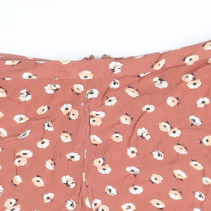 Miss Selfridge Womens Brown Floral Cotton Hot Pants Shorts Size 14 Regular Zip
