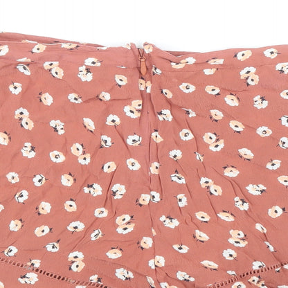 Miss Selfridge Womens Brown Floral Cotton Hot Pants Shorts Size 14 Regular Zip