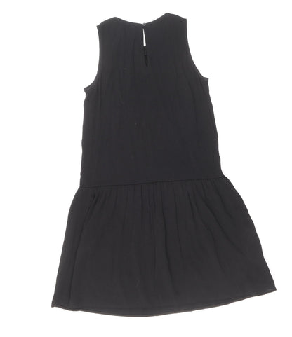 Mango Womens Black Polyester Tank Dress Size 6 Boat Neck Button - Embellished Neckline