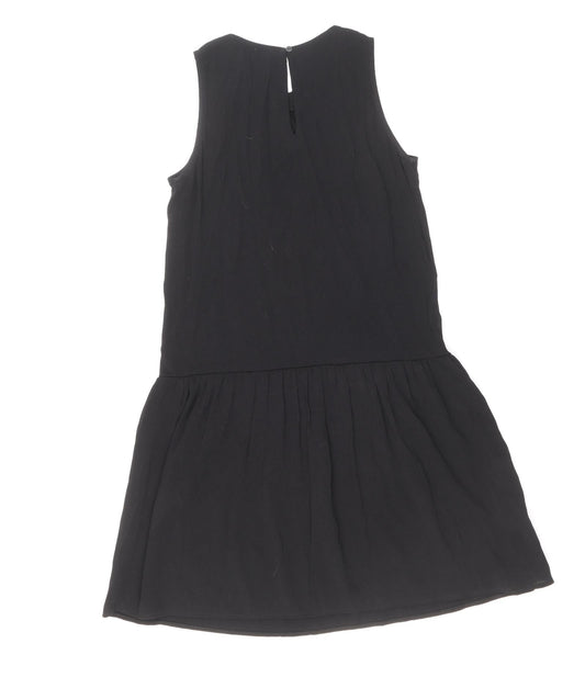 Mango Womens Black Polyester Tank Dress Size 6 Boat Neck Button - Embellished Neckline