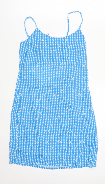 Daisy Street Womens Blue Check Viscose Mini Size 10 Round Neck Tie