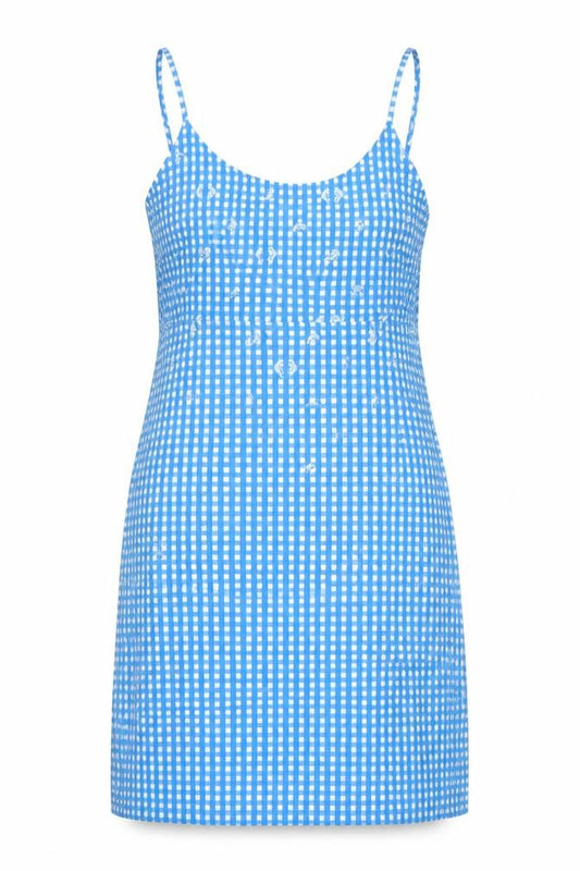 Daisy Street Womens Blue Check Viscose Mini Size 10 Round Neck Tie