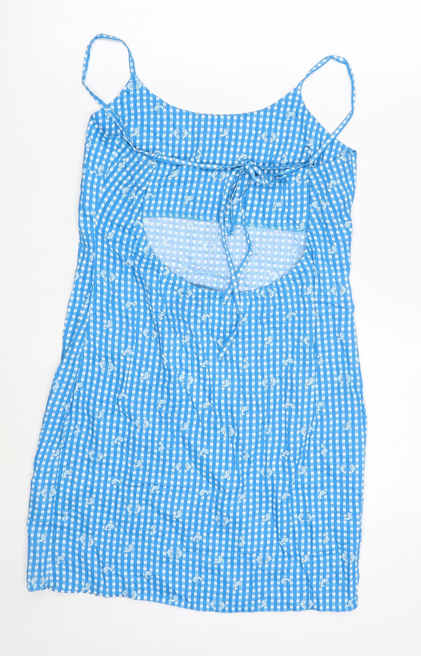 Daisy Street Womens Blue Check Viscose Mini Size 10 Round Neck Tie